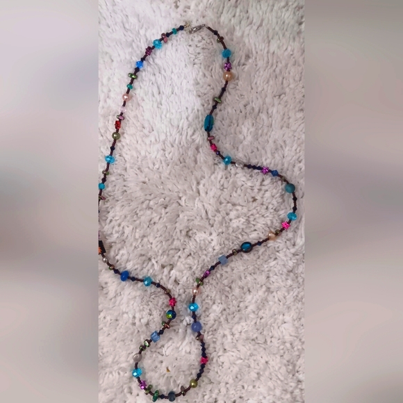 🍧🌈 Handcrafted Beaded Long Gorgeous Beaded Necklace Made With Real Pearl 32" - Picture 1 of 3